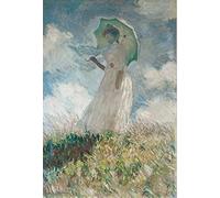 Canvas Peinture Broderie Diamant Kit Complet Diy 5D Diamond Painting Enfant Stitch Point De Croix Le Célèbre Tableau De Monet La Femme Au Parapluie, Tableau Strass Perle Puzzle Diamant-60x80cm