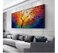 Canvas Prints Arbre de vie coloré rouge bleu Arbre de vie Impression sur Toile Tableau Décoration Murale Salon 70x140cm Sans cadre