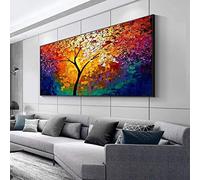 Canvas Prints Arbre de vie coloré rouge et bleu Arbre de vie moderne Impression sur Toile Tableau Décoration Murale Salon Moderne 50x100cm Sans cadre