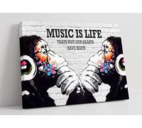 CanvasArtShop Monkey DJ Banksy Décoration murale - Music Is Life Street Art Gorilla - Petite impression sur toile - Graffiti urbain décoration d'intérieur (20 cm x 30 cm)