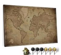 CANVASCALE Carte du monde en toile avec tableau d'affichage en liège - Labels en anglais - Décoration murale décorative pour toutes les pièces - Tableaux sur toile (90x60 cm, Motif 11)