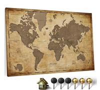 CANVASCALE Carte du monde en toile avec tableau d'affichage en liège - Labels en anglais - Décoration murale décorative pour toutes les pièces - Tableaux sur toile (90x60 cm, Motif 1)