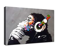 canvashop Banksy Dj Monkey Tableau 50 x 35 cm Impression sur toile murale Peintures Modernes Salon Décoration Maison Bansky Singe Street Art pop art