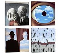 Canvashop Tableau moderne 4 pièces 30 x 30 cm Magritte Impression sur toile carrée, salon art