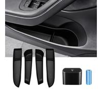 Canvcle Lot de 6 boîtes de rangement côté porte et poubelle pour Tesla Model 3 Highland 2024, 2025, 2026, accessoires de porte avant et arrière, plateau de rangement avec sacs poubelle