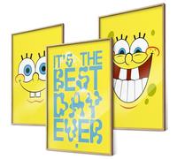 canvea Lot de 3 posters Bob l'éponge - Expressions faciales et inscription « It's the Best Day Ever » - Format A4 - Pour chambre d'enfant et adulte - Idée cadeau