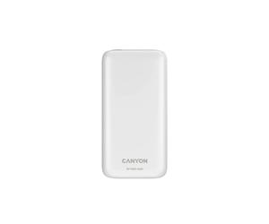 Canyon CNE-CPB301W Batterie Externe 30000mAh Blanc - 2x USB-A + 1x USB-C, Quick Charge 3.0, Power Delivery 20W, Écran LCD, Recharge USB