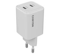 CANYON CU45CC GaN Chargeur mural double USB-C 45 W, alimentation PPS, charge rapide, adaptateur d'alimentation UE à 2 ports, chargeur de voyage compact, blanc