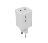 CANYON CU45CC GaN Chargeur mural double USB-C 45 W, alimentation PPS, charge rapide, adaptateur d'alimentation UE à 2 ports, chargeur de voyage compact, blanc