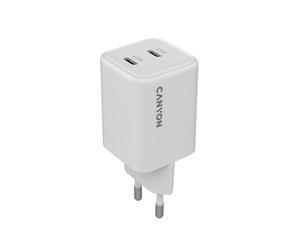 CANYON CU45CC GaN Chargeur mural double USB-C 45 W, alimentation PPS, charge rapide, adaptateur d'alimentation UE à 2 ports, chargeur de voyage compact, blanc