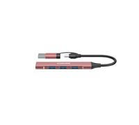 CANYON DS-02 Concentrateur USB-C 4 en 1 - Design compact en aluminium avec 3 ports USB 2.0 et 1 USB 3.0 (5 Gbit/s) | Plug & Play, compatible avec Windows, MacOS, Android | Facile à transporter, rose