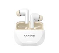 CANYON Hexagon 7 True Wireless Casque TWS avec ANC & ENC, Bluetooth 5.4, charge sans fil, autonomie de la batterie 27h, multipoint, contrôle tactile, blanc/beige