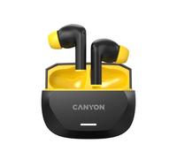 CANYON Hexagon 7 True Wireless Casque TWS avec ANC & ENC, Bluetooth 5.4, charge sans fil, autonomie de la batterie 27h, multipoint, contrôle tactile, noir/jaune