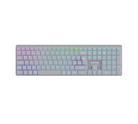 CANYON HKB-W11 Clavier sans fil RVB, double mode 2,4 GHz et Bluetooth, disposition UK/US, rechargeable 1600 mAh, commutateur ciseaux, pleine taille avec pavé numérique, gris