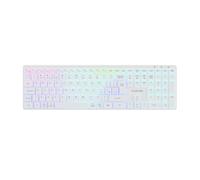 CANYON HKB-W11 Clavier sans fil RVB, double mode 2,4 GHz et Bluetooth, disposition UK/US, rechargeable 1600 mAh, commutateur ciseaux, pleine taille avec pavé numérique, blanc