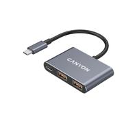 CANYON Hub USB-C DS-3 3 en 1, 2 ports USB-A + 1 port USB-C, USB 3.2 Gen2 10 Gbit/s, boîtier en aluminium, câble de 12 cm, compatible avec Windows MacOS Android, gris foncé
