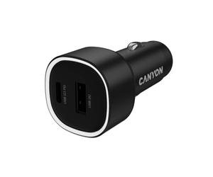 CANYON OnDrive 85 Chargeur de voiture 85 W double port USB-C PD 65 W + adaptateur de charge rapide USB-A QC 18 W pour ordinateur portable, tablette, smartphone, noir