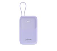 CANYON OnPower 101 Batterie externe 10 000 mAh avec câble USB-C intégré, PD 22,5 W et charge rapide QC 3.0, affichage numérique, batterie portable fine, violet