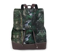Canyon Sac à dos pour femme Imprimé mousse de falaise Imperméable Antivol Léger PU Mode Cuir Nylon Sac à bandoulière Sac à dos d'école Sac à dos de voyage, Noir , Taille unique