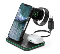 CANYON Station de Charge Apple 3 en 1 Chargeur iPhone Apple Watch Airpods Station Recharge Apple Compatible avec Appareils Qi Adaptateur 18W Contrôle du Rétroéclairage Tactile Noir