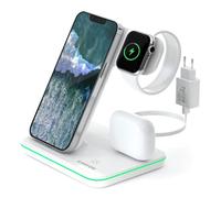 CANYON Station de Charge Apple 3 en 1 Chargeur iPhone Apple Watch Airpods Station Recharge Apple Compatible avec Appareils Qi Adaptateur 18W Contrôle du Rétroéclairage Tactile, Blanc