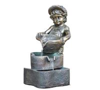 CAOJLjiaxiang-2012 Fontaine de table Petite fontaine en résine imitation cuivre avec un enfant faisant circuler l'eau, ornements de style européen, cascade d'intérieur