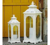 Caossuixin Lot de 2 lanternes décoratives en métal blanc pour l'extérieur | H 34/50 cm Lanterne de jardin, photophore rétro pour bougies, décoration intérieure, Noël, Halloween, bougeoir