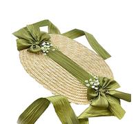 Caoxhenr Chapeau de Paille Victorien Lolita Pour Femme et Fille - Mariage, Vintage, Fleurs - Plage - Tissé, Taille Unique