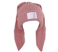 caoxhenr Chapeau tricoté avec oreilles de lapin - Bonnet tricoté au crochet - Bonnet long et oreilles de lapin mignon pour femme - Automne et hiver, rose, taille unique
