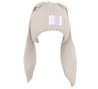 caoxhenr Chapeau tricoté en crochet avec oreilles de lapin,Bonnet tricoté en crochet,Bonnet à oreilles longues,Chapeau de lapin mignon pour femme, beige, taille unique
