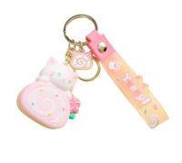 CAOXIAN Porte-clés chat kawaii mignon dessin animé PVC gâteau rouleau porte-clés accessoires sac pendentif anime porte-clés pour fille couple bibelot cadeau, rose, M
