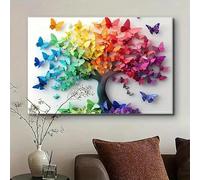 CAOXTART Affiche - 1 pièce Arbre de vie Papillons arc-en-ciel Impression sur toile, Décoration murale pour la maison et le bureau, Peinture murale sur toile (40 x 60 cm/Cadre intérieur)
