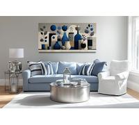 CAOXTART Affiche abstraite de vase bleu beige, nature morte botanique moderne sur toile, peinture minimaliste horizontale (35 x 105 cm/sans cadre)
