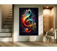 CAOXTART Affiche artistique colorée avec notes de musique : peinture sur toile moderne, tableau abstrait musical pour salon, décoration intérieure (50 x 70 cm/cadre intérieur)