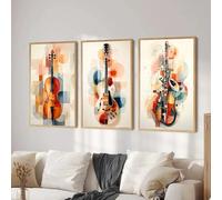 CAOXTART Affiche de musique abstraite avec microphone, guitare, saxophone, peinture sur toile, art mural, décoration de chambre de musicien, 40 x 60 cm, 3 cadres