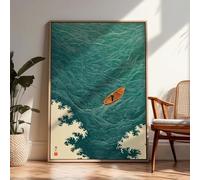 CAOXTART Affiche japonaise de vagues océaniques, tableau mural sur toile représentant un bateau en mer, peinture murale minimaliste, estampe Ukiyo-e (40 x 60 cm/cadre intérieur)