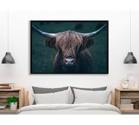 CAOXTART Affiche vintage de vache, art mural style ferme rustique, peinture sur toile de taureau pour salon, décoration murale pour la maison (60x90cm/cadre intérieur)