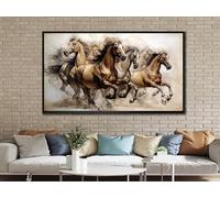 CAOXTART Affiches abstraites de portraits d'animaux, Peinture sur toile de chevaux au galop : Impression d'art mural animalier, Œuvre d'art de décoration intérieure moderne (65x130cm/sans cadre)