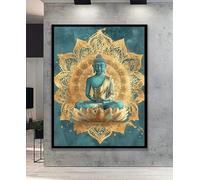 CAOXTART Affiches du Bouddha doré, Peinture imprimée de méditation, Décoration murale spirituelle, Art mural zen sur toile, Fresque de pleine conscience pour salle de yoga (50x70cm/sans cadre)