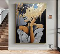 CAOXTART Affiches et impressions abstraites de femmes, peinture faite à la feuille d'or, art mural créatif sur toile, grande fresque murale pour salon (70x110cm/sans cadre)
