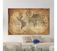 CAOXTART Affiches et impressions de cartes du monde vintage sur toile : Peinture à l'huile rétro sur toile, décoration murale pour la maison et le bureau (60x80cm/cadre intérieur)