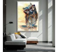 CAOXTART Affiches et impressions de hibou fantaisiste à lunettes, aquarelle sur toile, peinture d'oiseau abstraite, tableaux muraux modernes d'animaux (60x80cm/cadre intérieur)