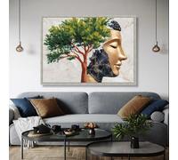 CAOXTART Affiches et impressions du visage de Bouddha doré avec arbre, art mural spirituel abstrait, décoration intérieure pour la méditation, peinture sur toile zen (30x40cm/cadre intérieur)