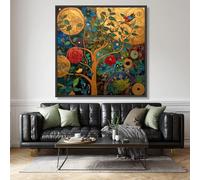 CAOXTART Arbre de Vie Doré, Peinture à l'huile sur toile, Art mural floral vintage, Affiches imprimées abstraites colorées, Décoration intérieure (65x65cm/Cadre intérieur)