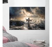 CAOXTART Art contemporain, peinture sur toile moderne, fresque murale Jésus dans la mer, affiches et impressions chrétiennes, décoration murale bohème (30 x 40 cm/cadre intérieur)