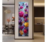 CAOXTART Décoration murale florale colorée : Peinture botanique de jardin, Affiche printanière avec papillons, œuvre d'art moderne pour la décoration intérieure (35 x 105 cm/Cadre intérieur)
