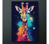 CAOXTART Décoration murale girafe, peinture sur toile représentant un animal de l'espace, affiches colorées de la jungle cosmique, décoration murale abstraite moderne (30 x 40 cm, sans cadre)