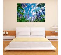 CAOXTART Impression sur toile « Champ de lupins » : Photos en contre-plongée d'un ciel floral, art mural, tableau pour salon, décoration murale (20 x 30 cm/cadre intérieur)