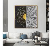 CAOXTART Impression sur toile « Rencontre du noir et de l'or », art mural abstrait sur le thème du jour, peinture unique pour la décoration murale du salon (20x20cm/cadre intérieur)