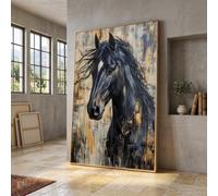 CAOXTART Impression sur toile représentant un majestueux cheval noir, art mural abstrait équin, tableau décoratif pour salon (80 x 120 cm/cadre intérieur)